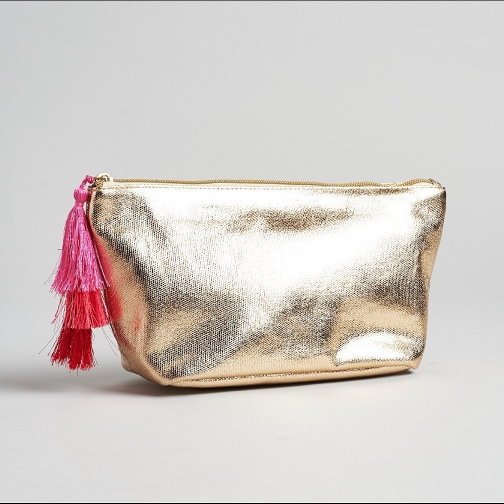 5 for $25 Tarte Gold Makeup Bag with Pink Tassels